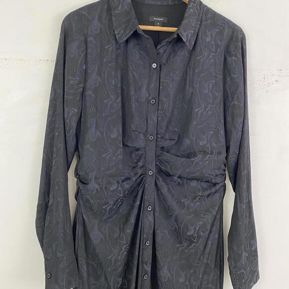 HALOGEN black swirl print long sleeve gathered button down dress sz M - Picture 2 of 6